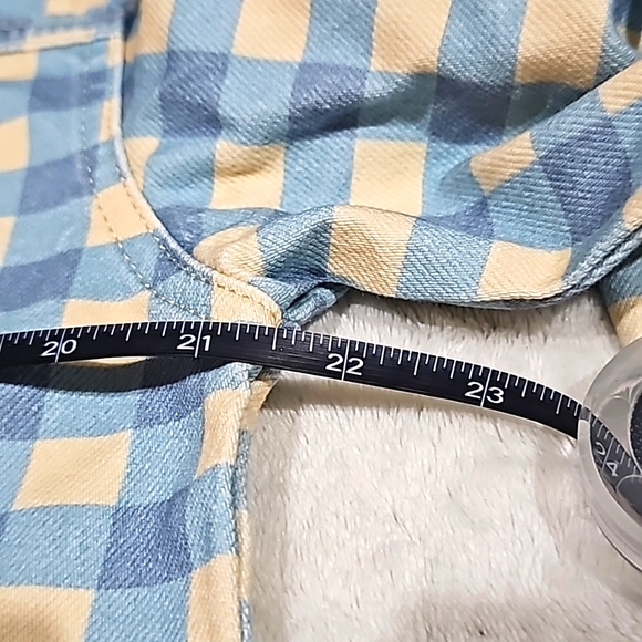 ♡ Kickers Women's Gingham Clasic Denim Button Down Jacket Blue Front Pockets M - Picture 11 of 12